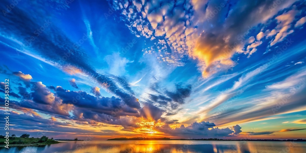 Fototapeta premium Stunning Blue Sunset Sky with White Clouds - Candid Photography for Scenic Backgrounds