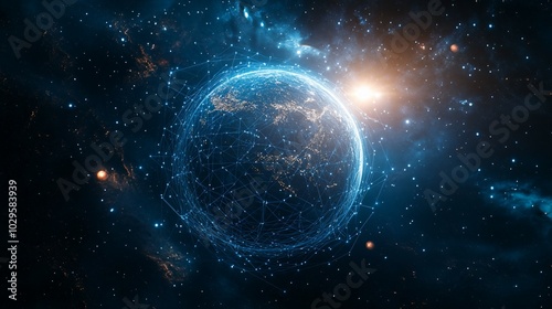 Fototapeta Naklejka Na Ścianę i Meble -  Earth with a glowing network of connections in space