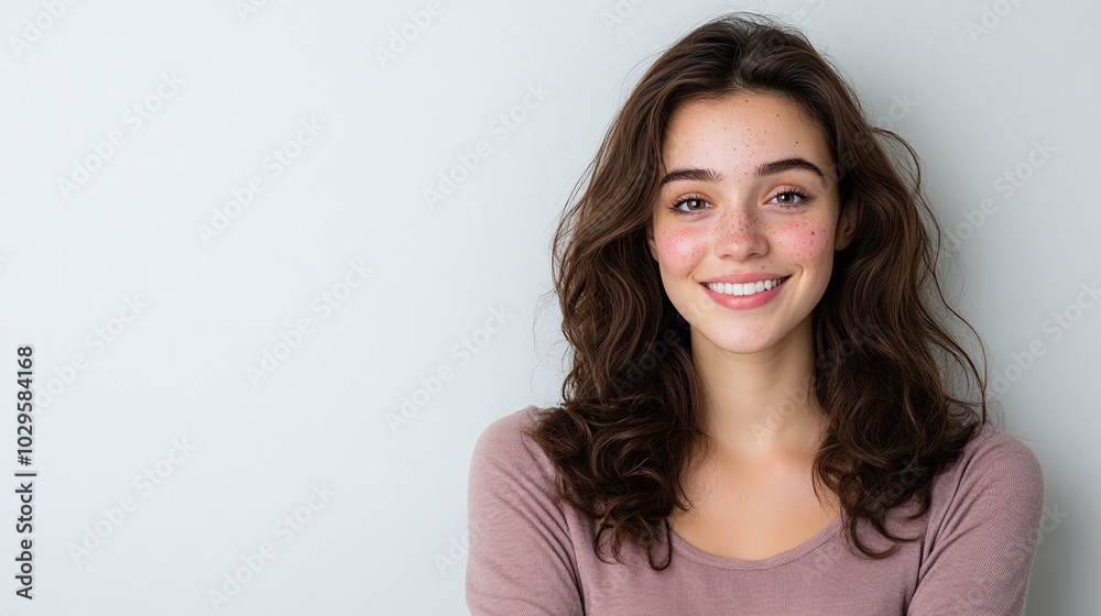 Smiling woman with long hair, natural makeup, casual top, neutral background, friendly expression, minimalistic portrait, modern fashion, simple style, copy space for text.
Smiling woman with long hair, natural makeup, casual top, neutral background, friendly expression, minimalistic portrait, modern fashion, simple style, copy space for text.