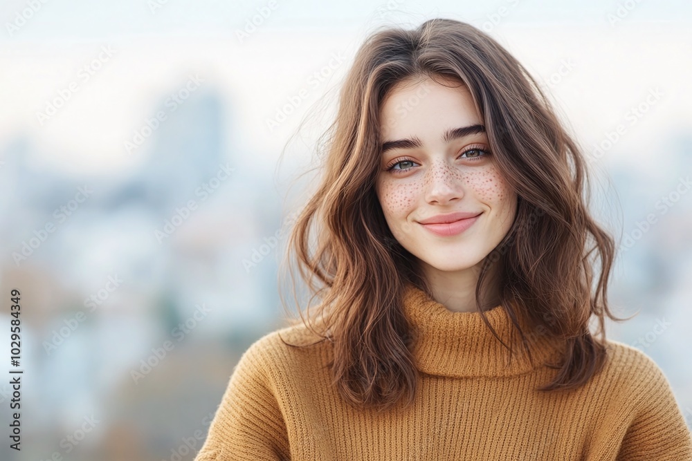 Smiling woman in sweater, outdoor setting, natural light, city background, casual style, autumn fashion, relaxed expression, urban portrait, copy space for text, warm tones.
Smiling woman in sweater, outdoor setting, natural light, city background, casual style, autumn fashion, relaxed expression, urban portrait, copy space for text, warm tones.