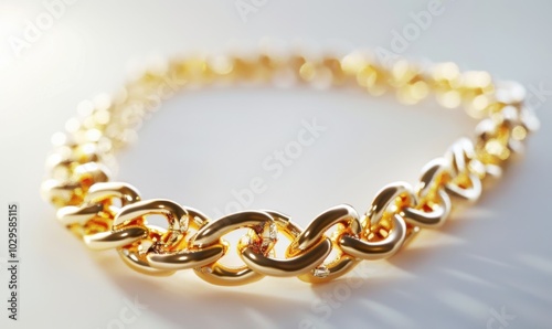 Shimmering gold necklace, white background, 4K hyperrealistic photo