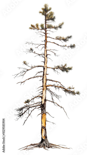 Illustration of a tall, detailed pine tree with sparse branches, perfect for nature and outdoor-themed projects.
