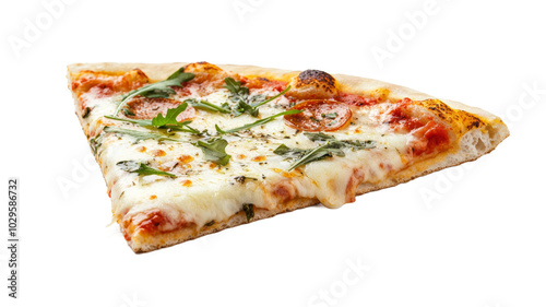 Appetizing slice of pizza on isolated background, template for designer project, PNG for mockup