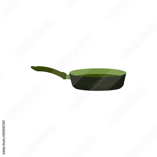 Green frying pan vector icon. Frying pan simple icon. Kitchen utensils for frying food vector. Vector illustration.