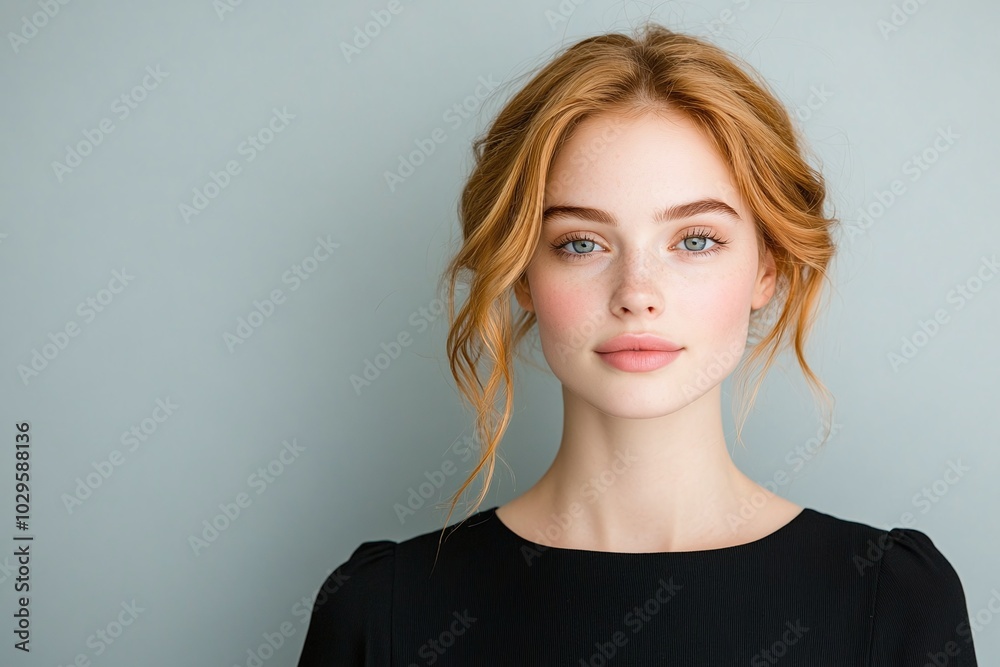 Woman with red hair, glowing skin, natural makeup, standing against light gray background, beauty and fashion concept, minimalistic portrait, soft and elegant, space for text.
Woman with red hair, glowing skin, natural makeup, standing against light gray background, beauty and fashion concept, minimalistic portrait, soft and elegant, space for text.