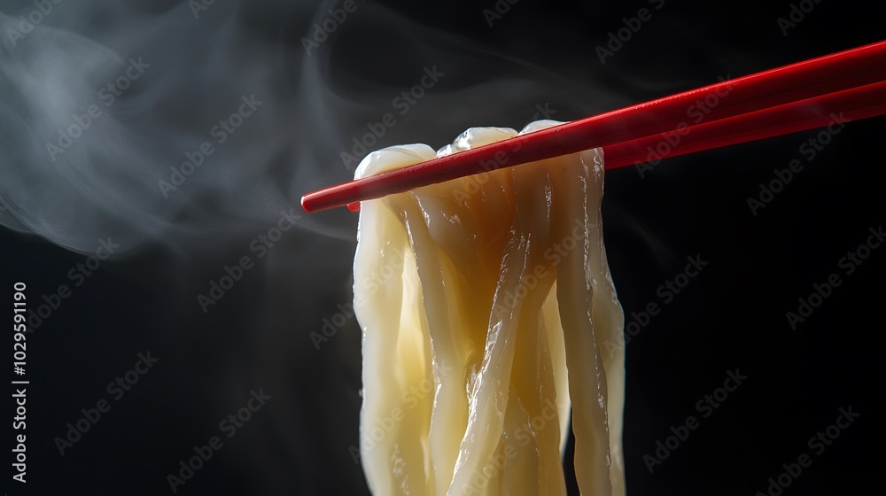 Steaming Noodles Held by Red Chopsticks Steaming Noodles Held by Red Chopsticks