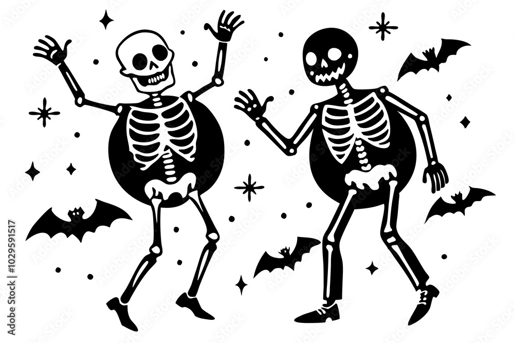 Fototapeta premium set of Skeletons dancing with different positions flat style design vector illustration .