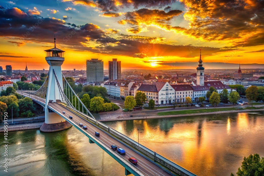 Obraz premium Stunning Macro Photography of Most SNP in Bratislava: A Travel Perspective