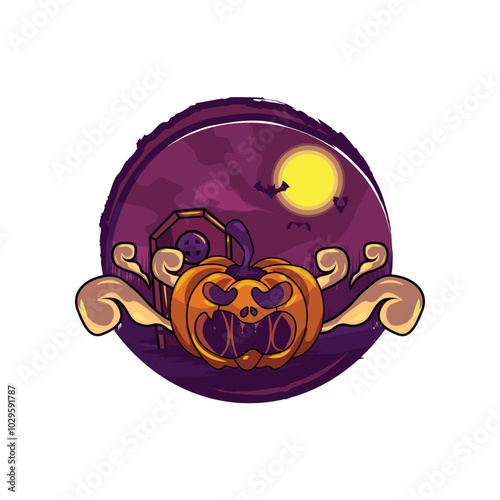 Scary halloween pumpkin in horor background isolated