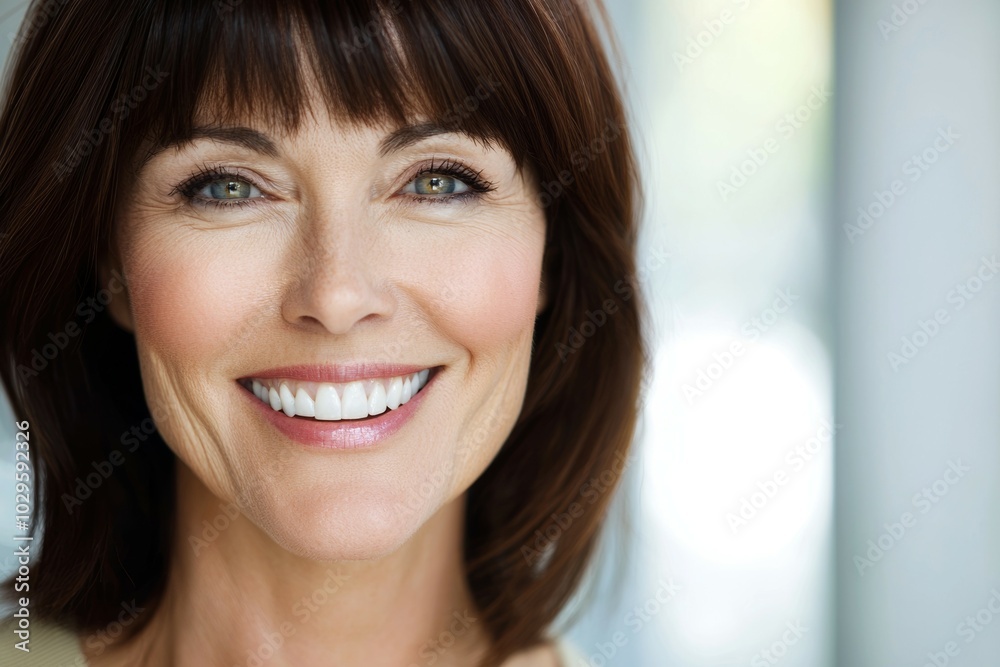 Close-up portrait of a woman. Background with selective focus and copy space for text