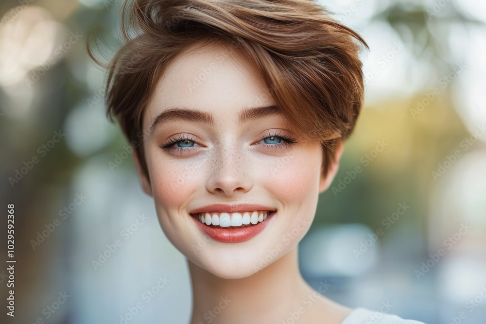 Fototapeta premium Close-up portrait of a woman. Background with selective focus and copy space for text