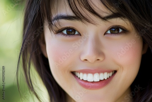 Close-up portrait of a woman. Background with selective focus and copy space for text