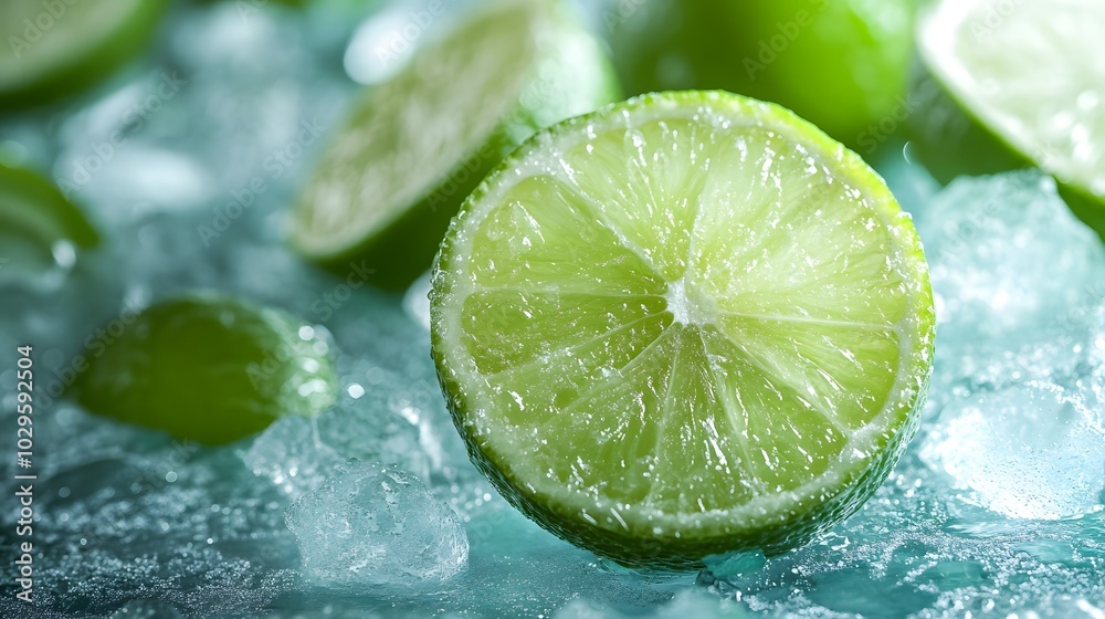 Close-up of a Lime Slice on Ice