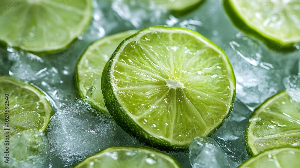 Lime Slices on Ice, Close-up Lime Slices on Ice, Close-up