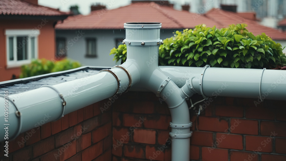 A rainwater pipe line is located at the corner of the terrace roof A rainwater pipe line is located at the corner of the terrace roof