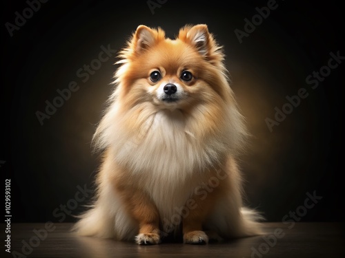 Stunning Night Portrait of a Pomeranian Spitz on Black Background