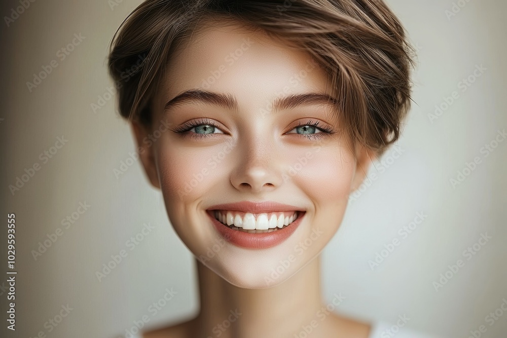 Close-up portrait of a woman. Background with selective focus and copy space for text