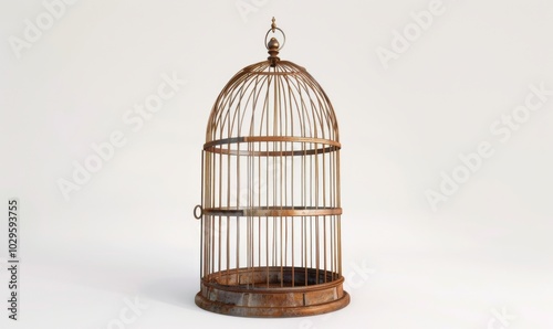 Birdcage on white background, 4K hyperrealistic photo