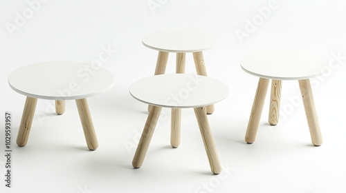 Simple White Tables With Wooden Legs Arranged in a Modern Layout Generative AI