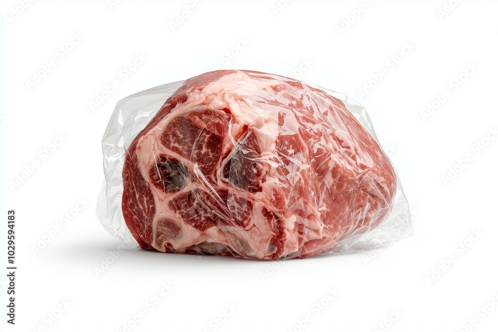 Fototapeta premium A piece of meat is wrapped in plastic