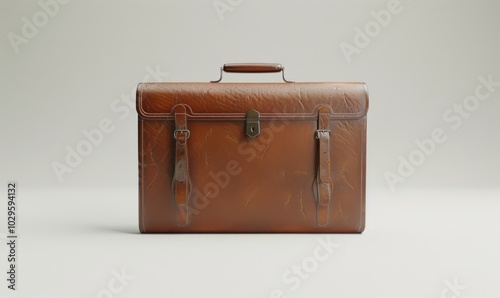 Classic leather briefcase, white background, 4K hyperrealistic photo