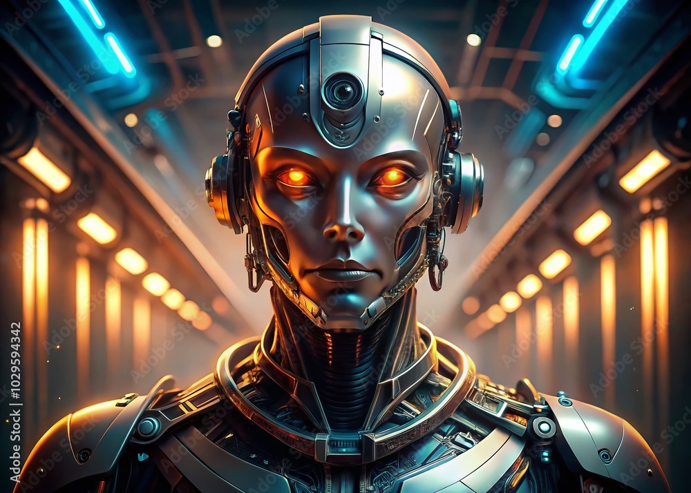 Stunning Portrait of a Futuristic Robot in a Modern Setting Stunning Portrait of a Futuristic Robot in a Modern Setting