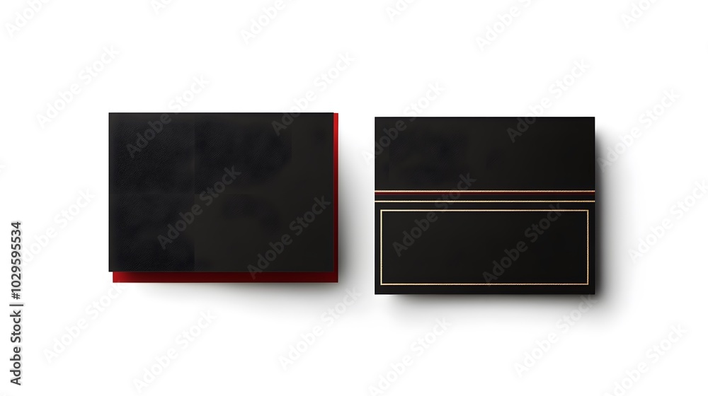 Two Black Square Boxes with Red and Gold Accents Two Black Square Boxes with Red and Gold Accents