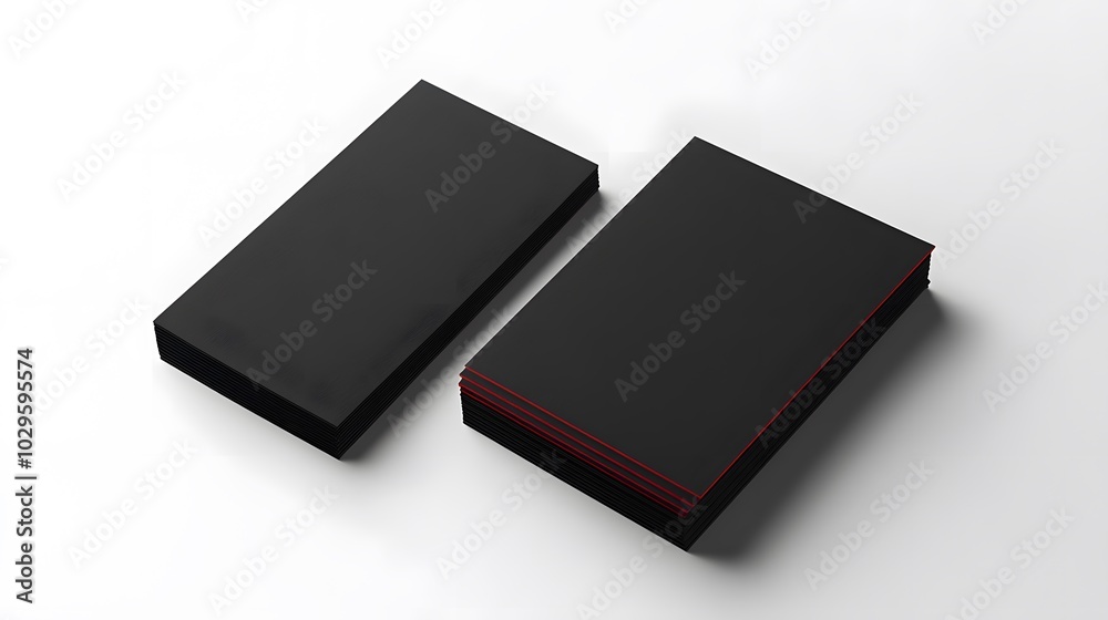 Two Stacks of Black Business Cards with Red Edges Two Stacks of Black Business Cards with Red Edges