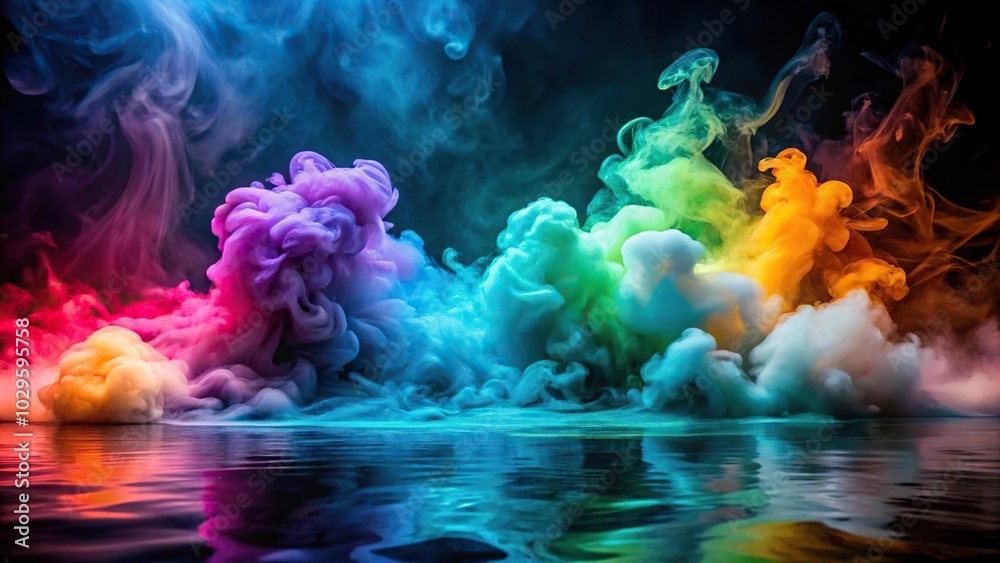Mystic colorful smoke wafts of mist aqua explosion floating colors Reflected Mystic colorful smoke wafts of mist aqua explosion floating colors Reflected