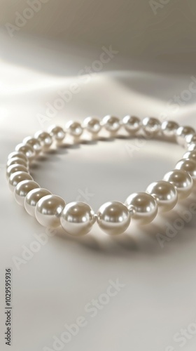 Elegant pearl necklace, white background, 4K hyperrealistic photo