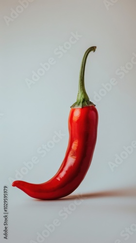 Single red chili pepper, white background, 4K hyperrealistic photo