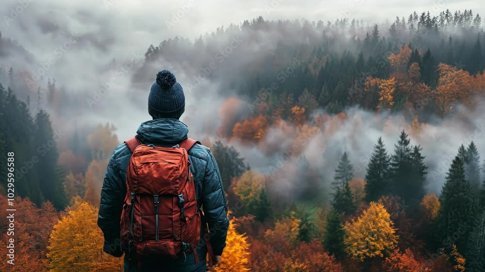 Hiking in the Misty Autumn Forest Hiking in the Misty Autumn Forest