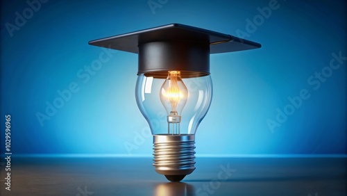 A lightbulb with a graduation cap on top, representing the idea of knowledge and education.