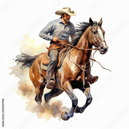 Cowboy Riding Horse Illustration, Dynamic Western Art for Rural and Ranch Themes