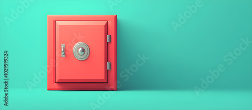 A red safe with a silver lock