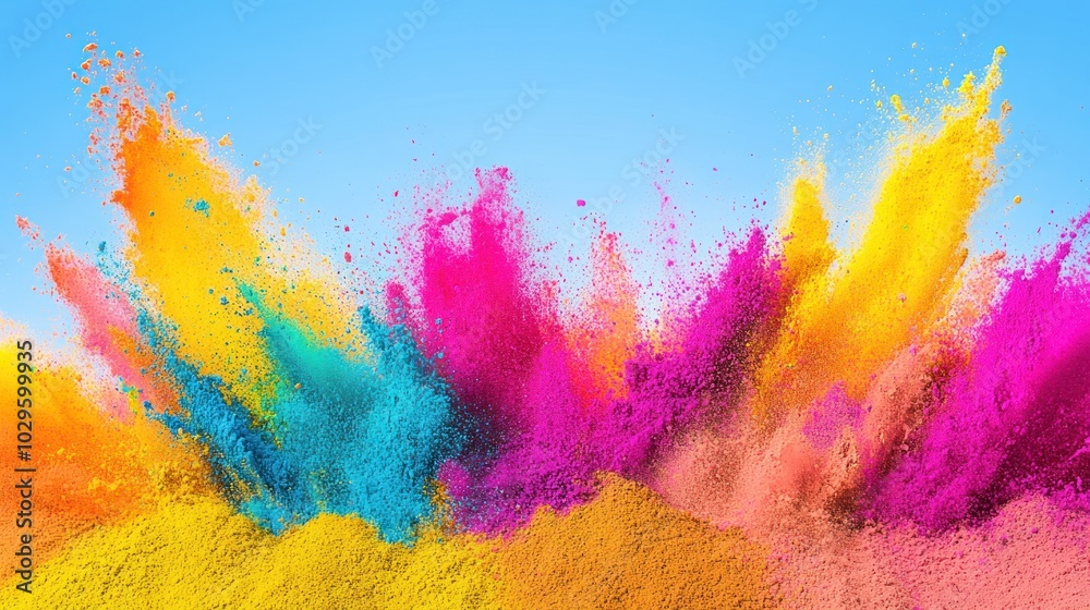Fototapeta premium Colorful Powder Explosion Against a Blue Background