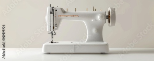 Sewing machine on white background, 4K hyperrealistic photo