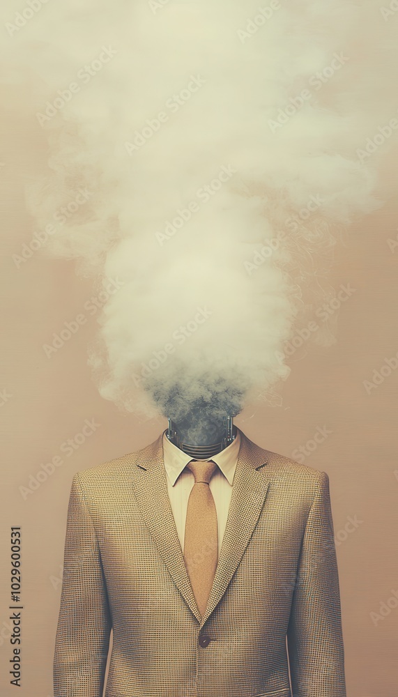 Businessman with cloud head, representing confusion and distraction. Businessman with cloud head, representing confusion and distraction.