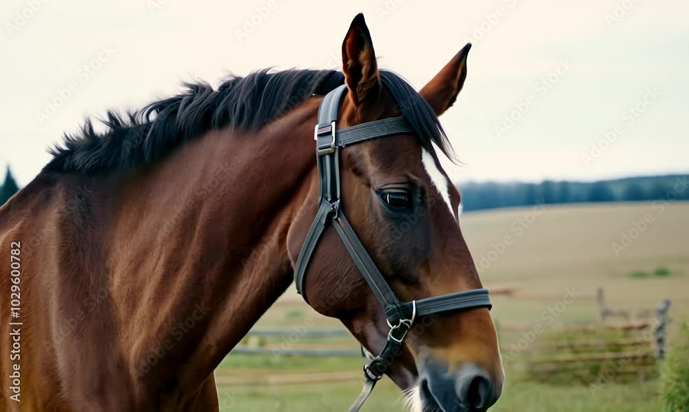 Close Up of Beautiful Brown Horse in Rural Ranch Setting Close Up of Beautiful Brown Horse in Rural Ranch Setting