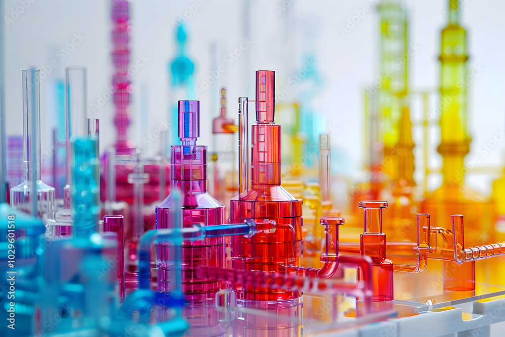 Colorful laboratory equipment forming a miniature city at the laboratory