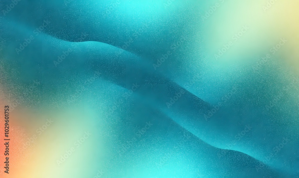 Fototapeta premium Retro grainy gradient background noise texture effect summer poster design seamless colors teal abstract wave pattern.