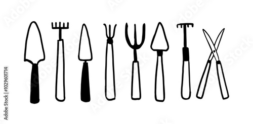 Wallpaper Mural Garden Set Illustration | Minimalist Doodle Vector for Nature and Gardening Designs Torontodigital.ca