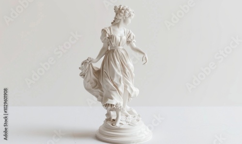 Elegant porcelain figurine, white background, 4K hyperrealistic photo