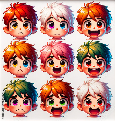 "Cartoon Kids Emotions - Colorful Illustration Set of Facial Expressions"