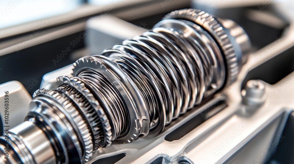 Close-up of a Shiny Metal Gear Assembly with Detailed Gear Teeth Close-up of a Shiny Metal Gear Assembly with Detailed Gear Teeth