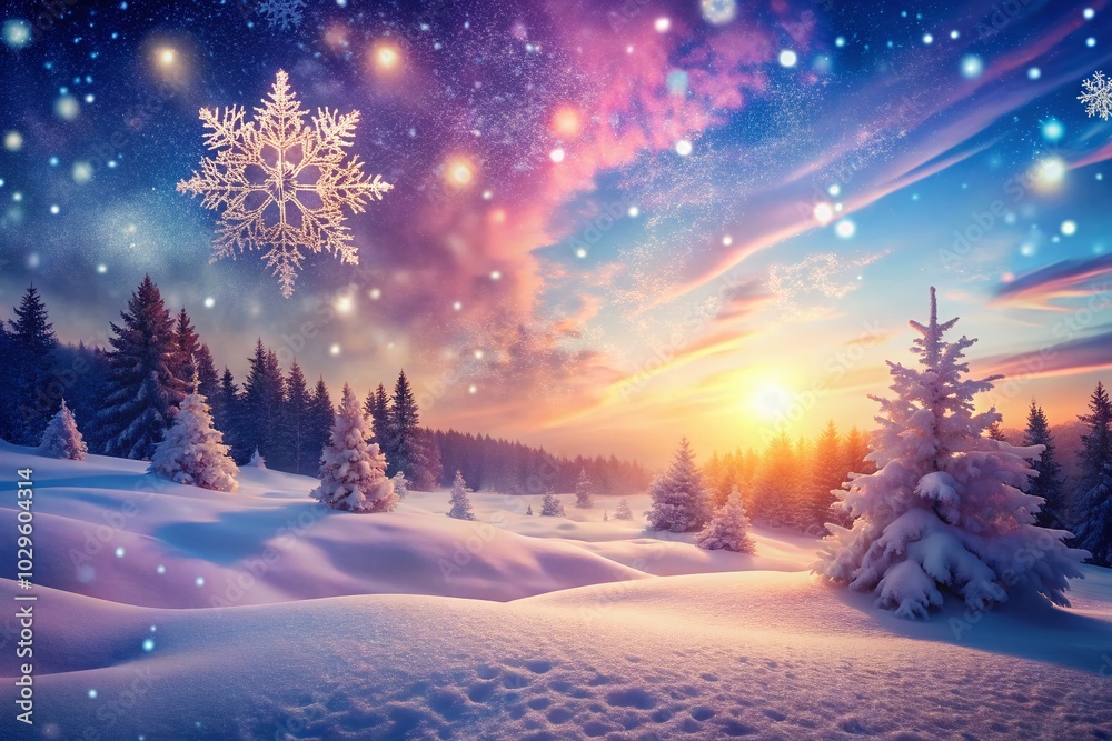 Surreal Snowfall in a Dreamy Sky Landscape for Winter Wonderland Imagery Surreal Snowfall in a Dreamy Sky Landscape for Winter Wonderland Imagery