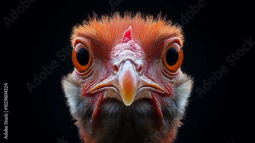 Angry bird staring forward, black background 