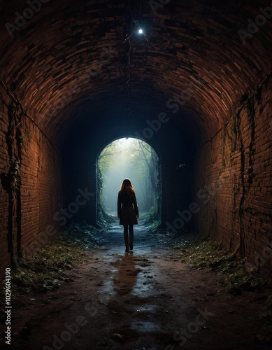 silhouette of a person in a tunnel