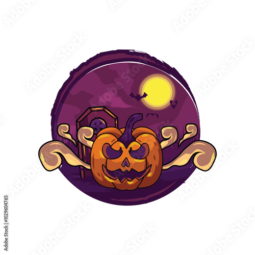 Scary halloween pumpkin in horor background design