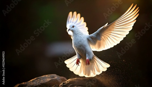 飛び立つ白い鳩 photo